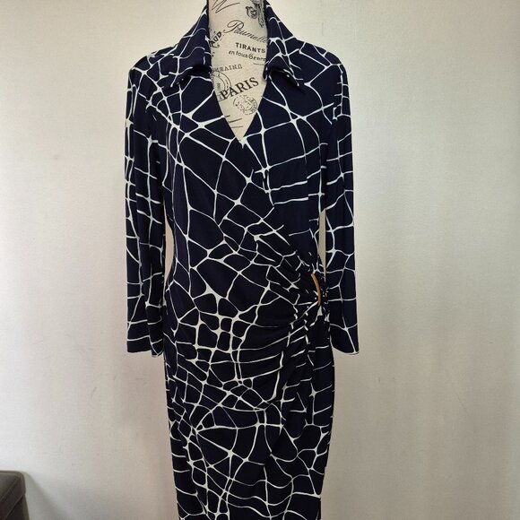 Navy Faux Wrap Dress - Picture 1 of 9